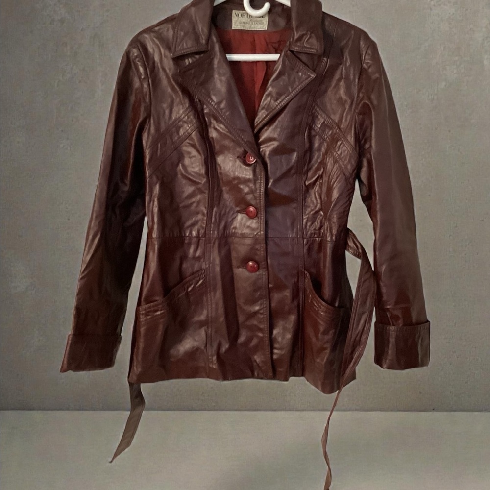 Northside Women's Deep Brown Lined Genuine Leather Jacket, Medium, Tie Belt